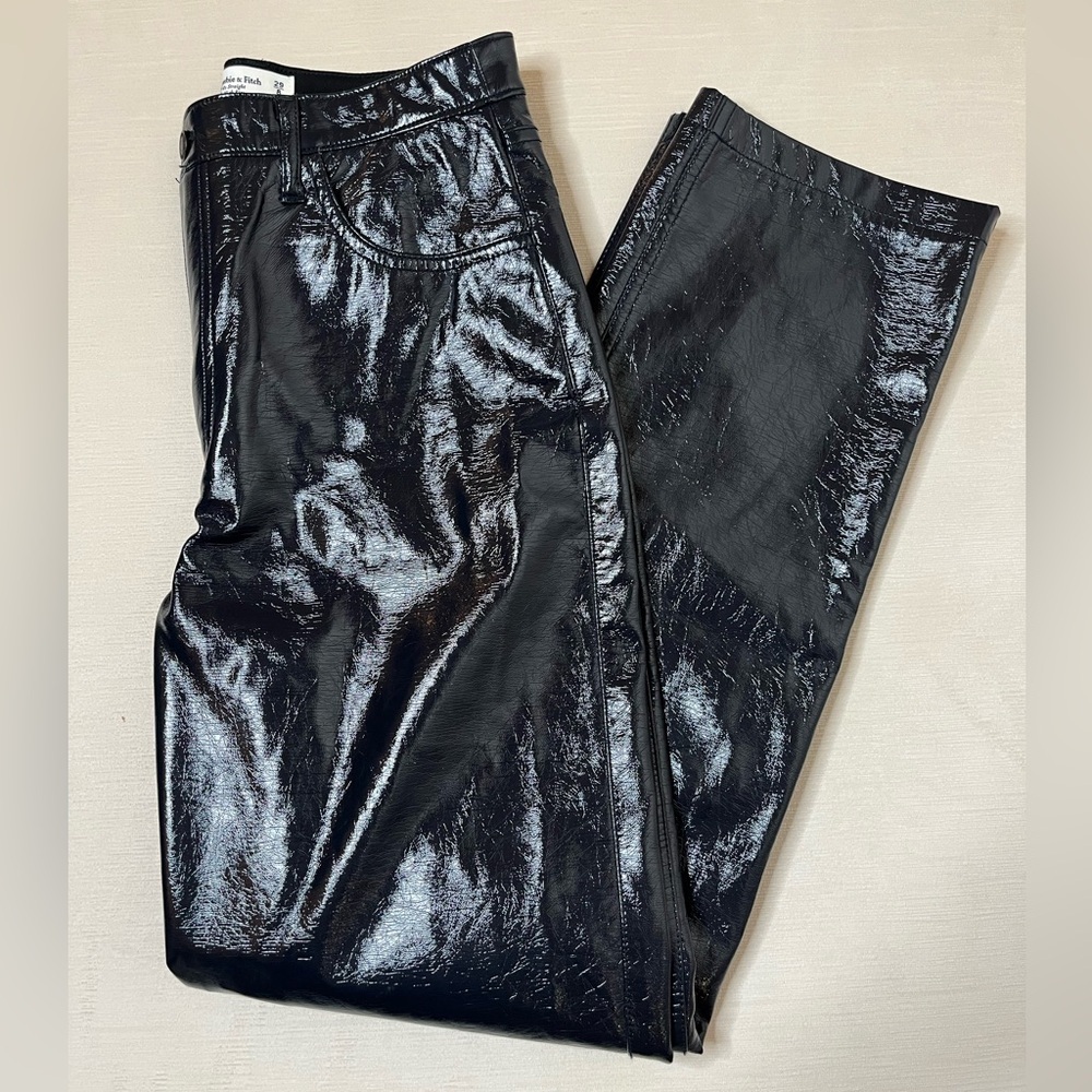 Abercrombie & Fitch Navy Patent Coated Straight Leg Pants High Rise Edgy Glam